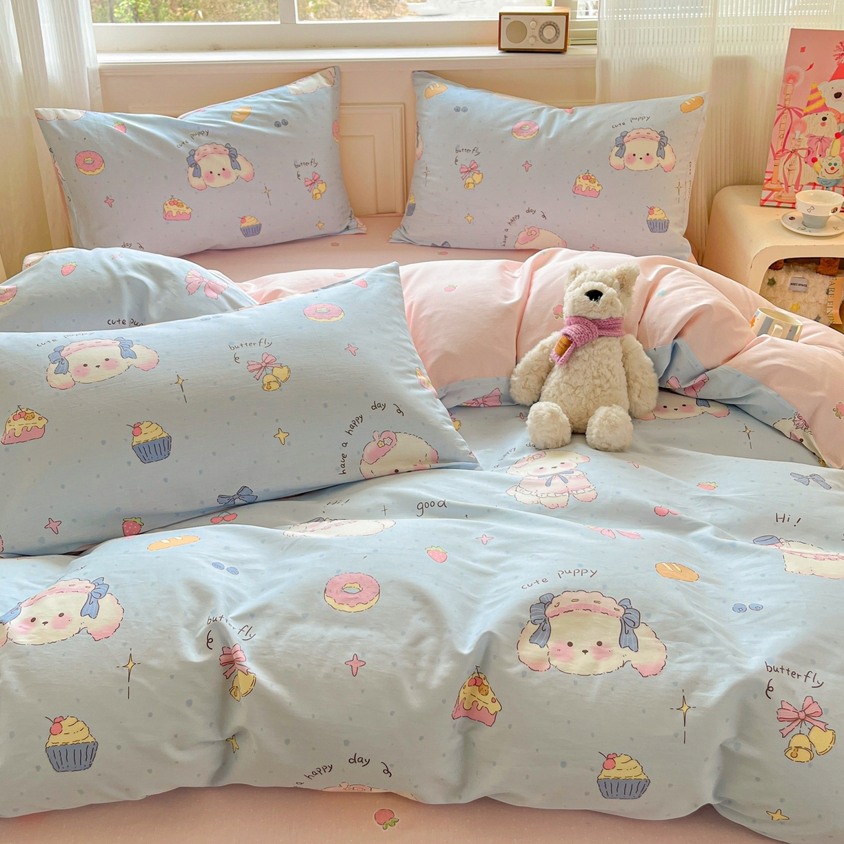 91家纺网 家纺一手货源 找家纺 博雅 2026新款全棉纯棉卡通四件套 帽子甜心狗