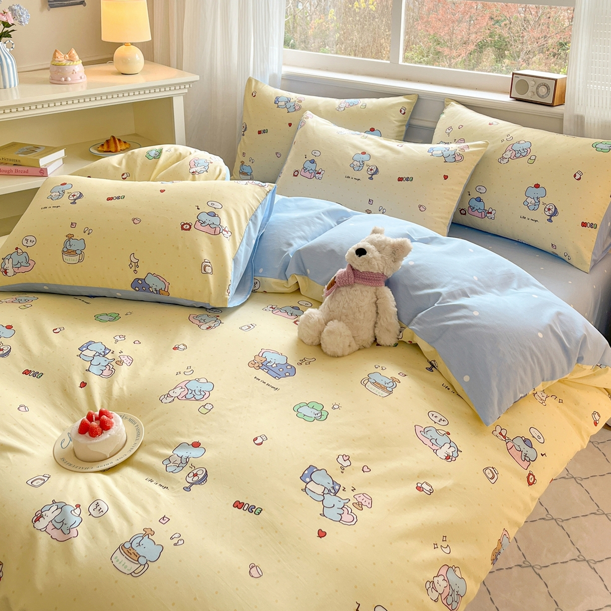 91家纺网 家纺一手货源 找家纺 博雅 2026新款全棉纯棉卡通四件套 晚安小象