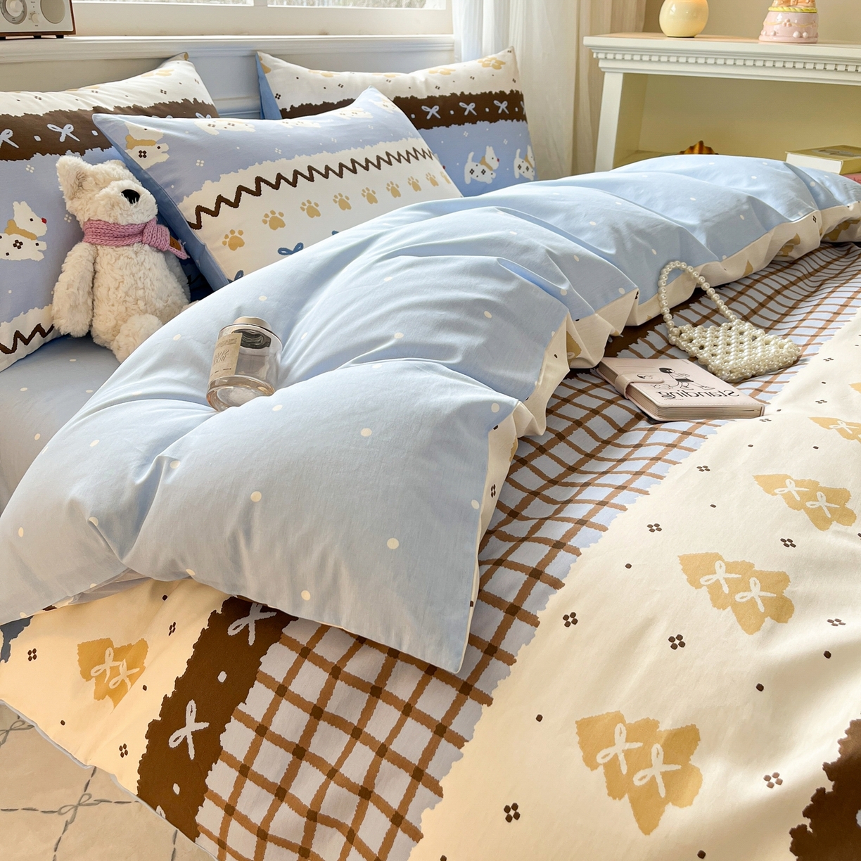 91家纺网 家纺一手货源 找家纺 博雅 2026新款全棉纯棉卡通四件套 雪地小狗