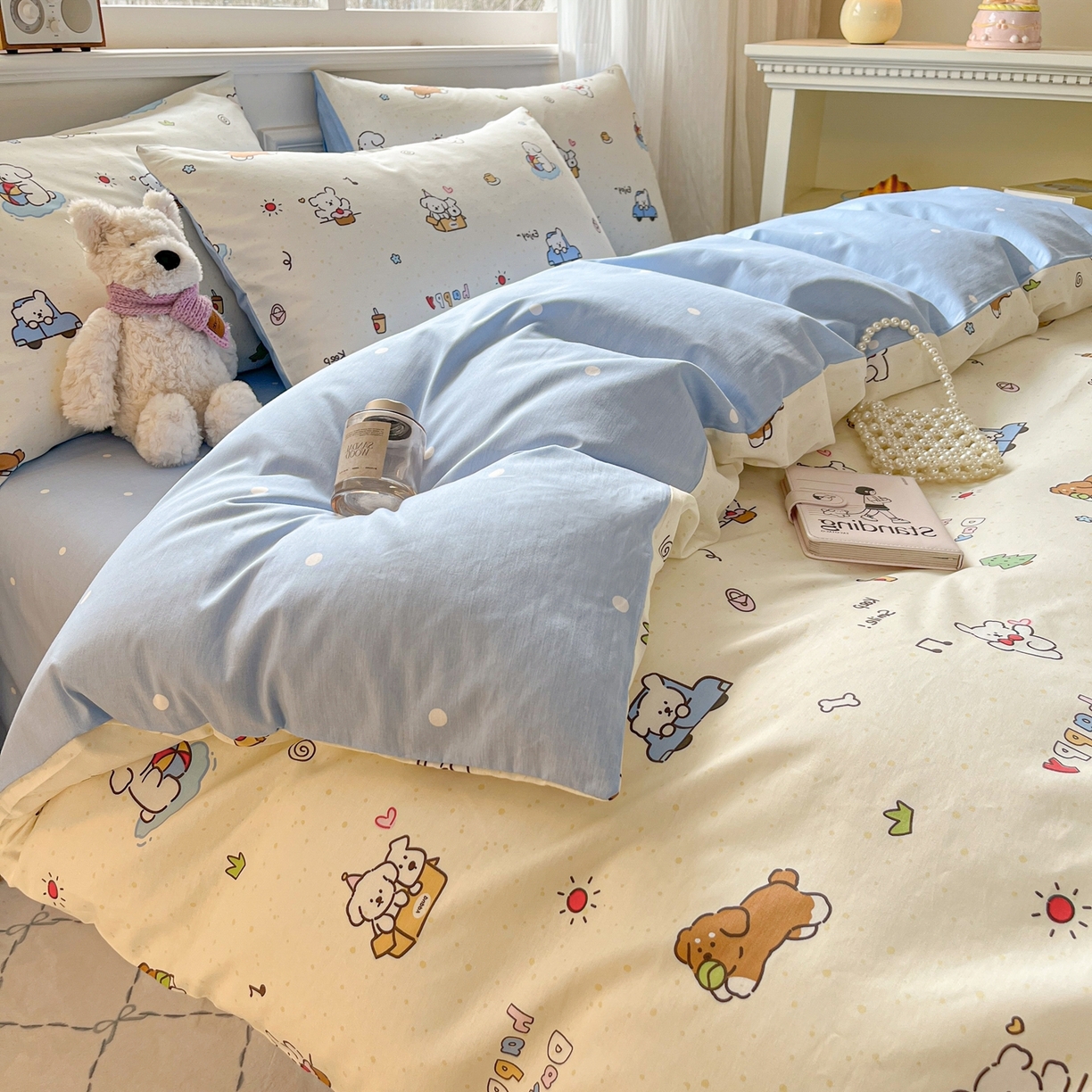 91家纺网 家纺一手货源 找家纺 博雅 2026新款全棉纯棉卡通四件套 快乐汪星人