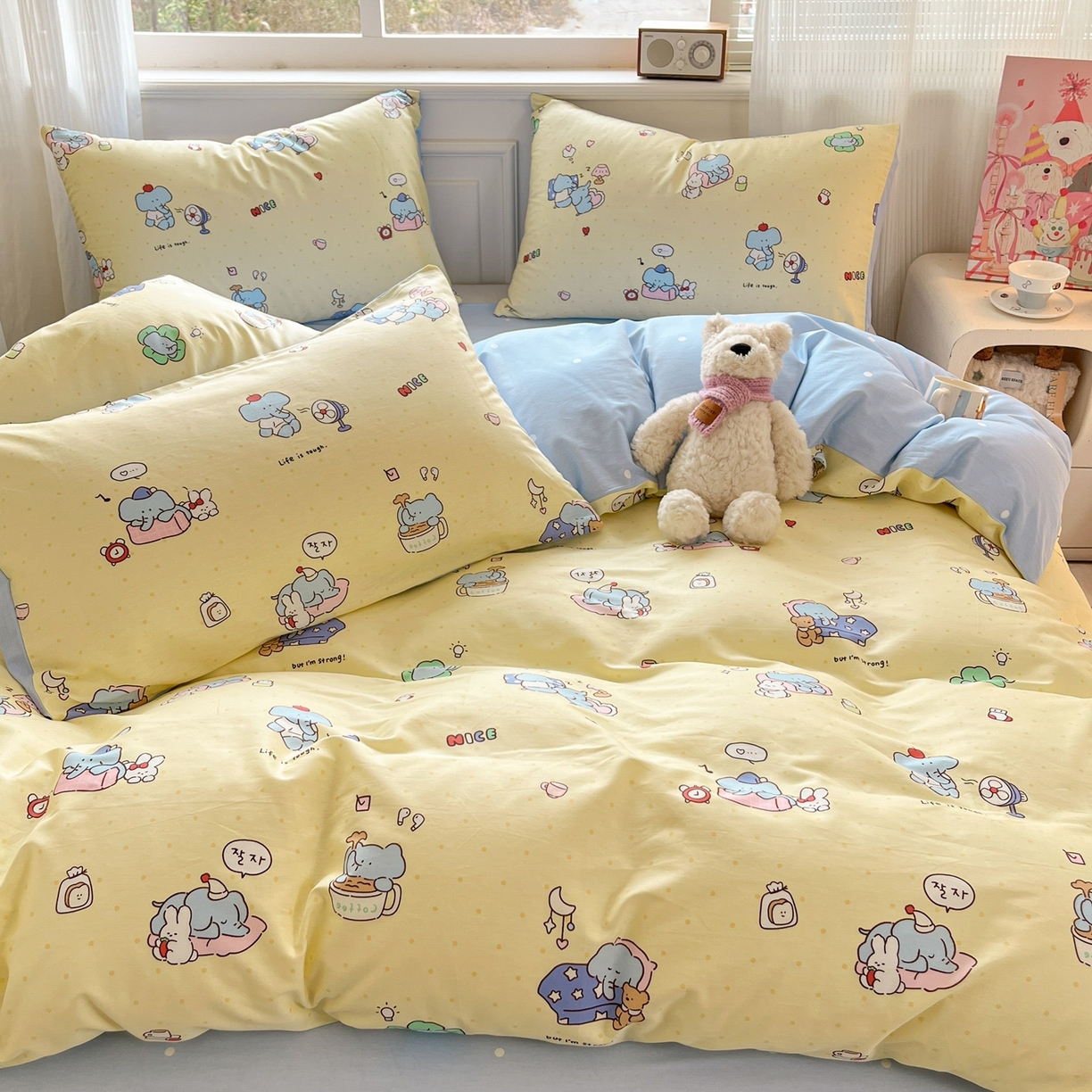 91家纺网 家纺一手货源 找家纺 博雅 2026新款全棉纯棉卡通四件套 晚安小象