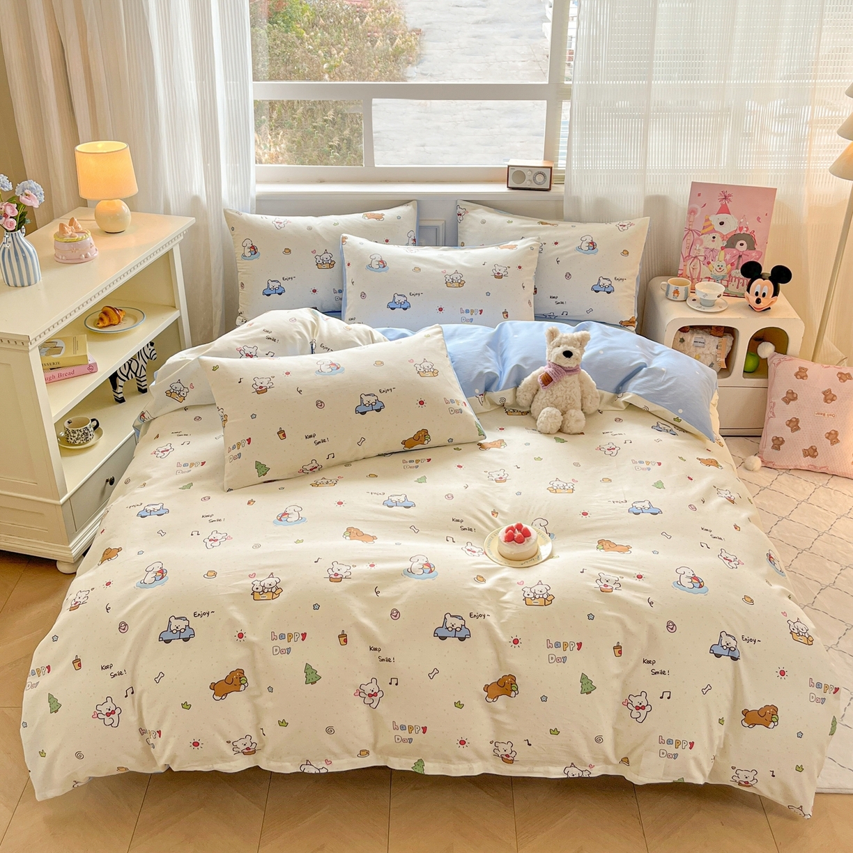 91家纺网 家纺一手货源 找家纺 博雅 2026新款全棉纯棉卡通四件套 快乐汪星人