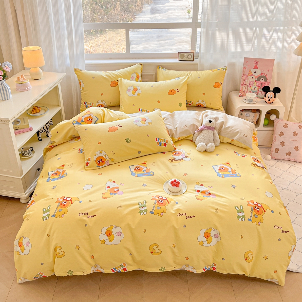 91家纺网 家纺一手货源 找家纺 博雅 2026新款全棉纯棉卡通四件套 可爱星星人