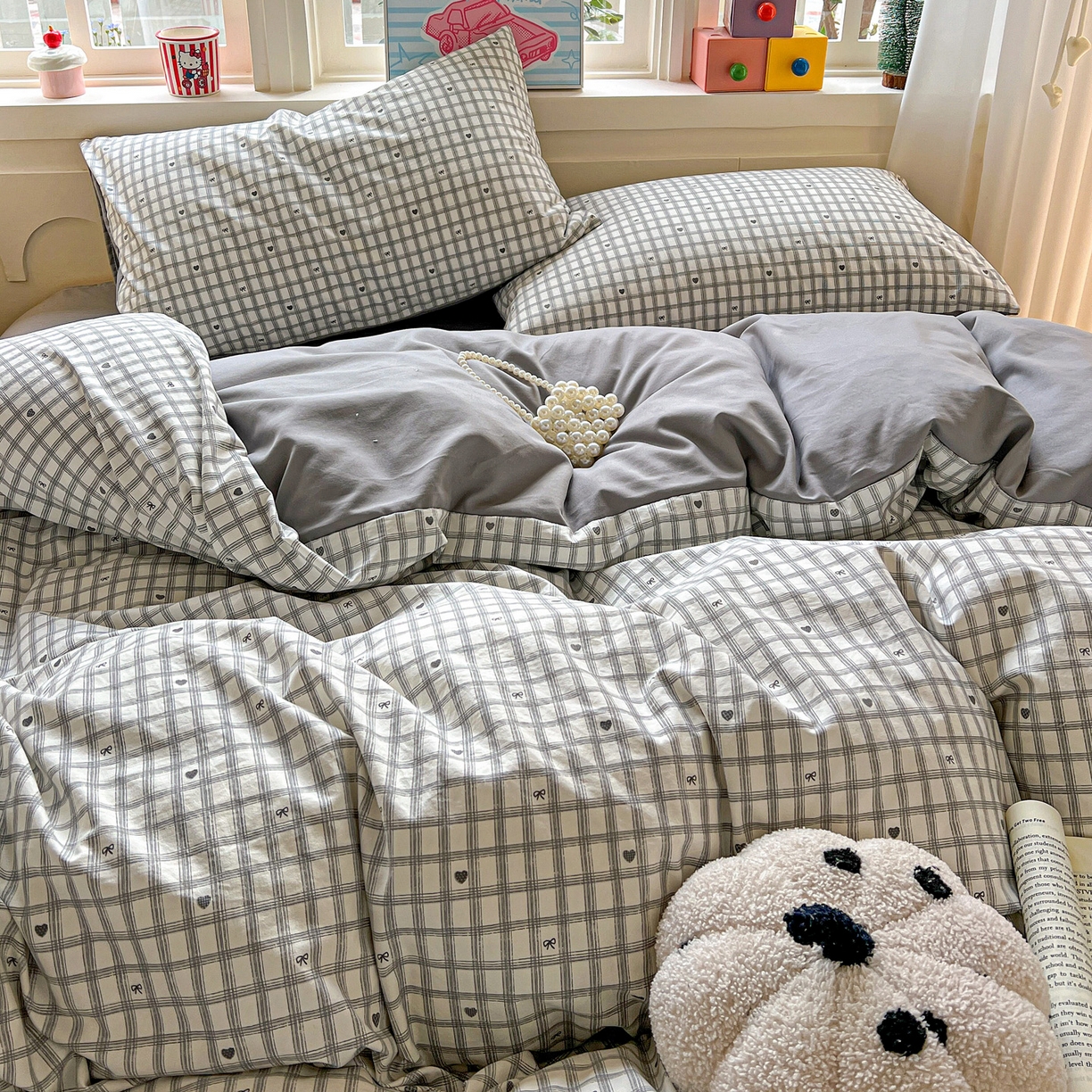 91家纺网 家纺一手货源 找家纺 弗苓家纺 2026新款古法水洗仿棉云感纱四件套小布袋 甜心乐园