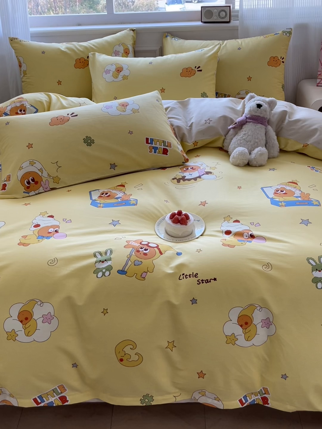 91家纺网 家纺一手货源 找家纺 博雅 2026新款全棉纯棉卡通四件套 可爱星星人