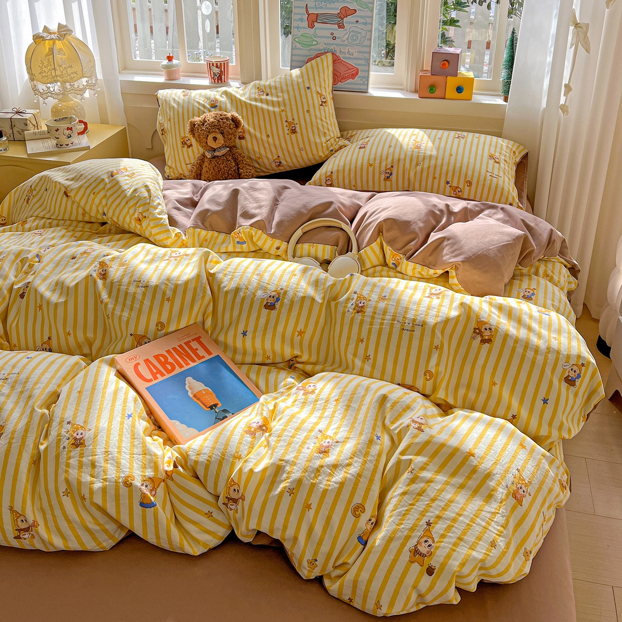 91家纺网 家纺一手货源 找家纺 弗苓家纺 2026新款古法水洗仿棉云感纱四件套小布袋 晚安小星星