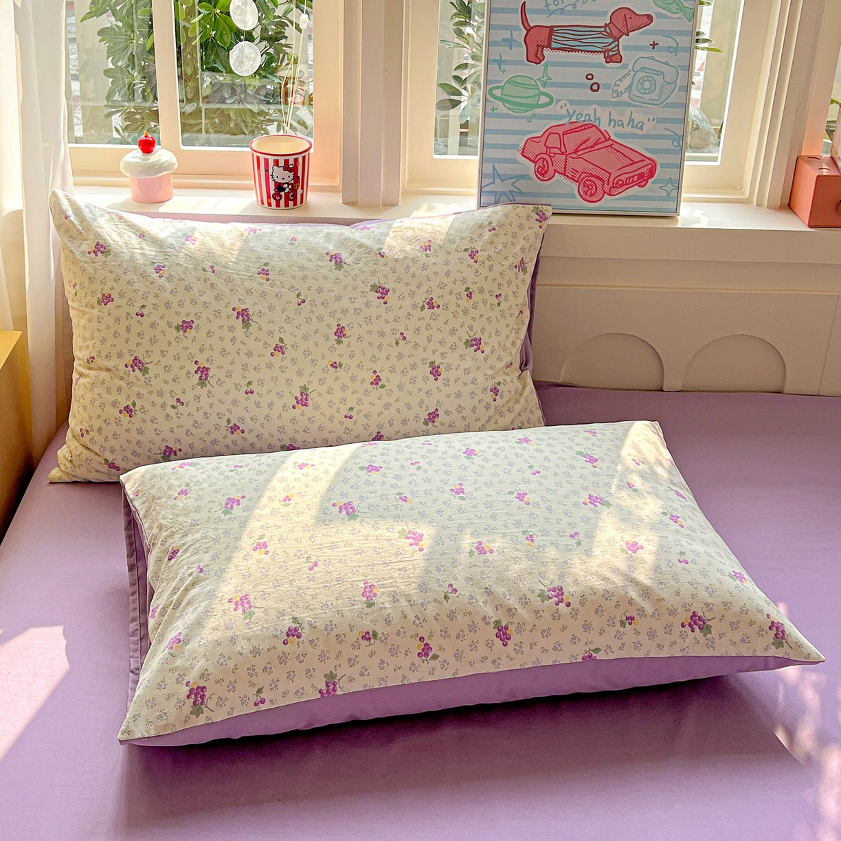 91家纺网 家纺一手货源 找家纺 弗苓家纺 2026新款古法水洗仿棉云感纱四件套小布袋 小葡萄