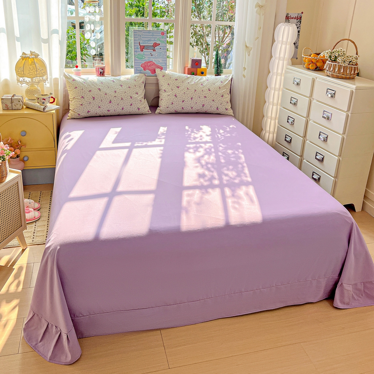 91家纺网 家纺一手货源 找家纺 弗苓家纺 2026新款古法水洗仿棉云感纱四件套小布袋 小葡萄