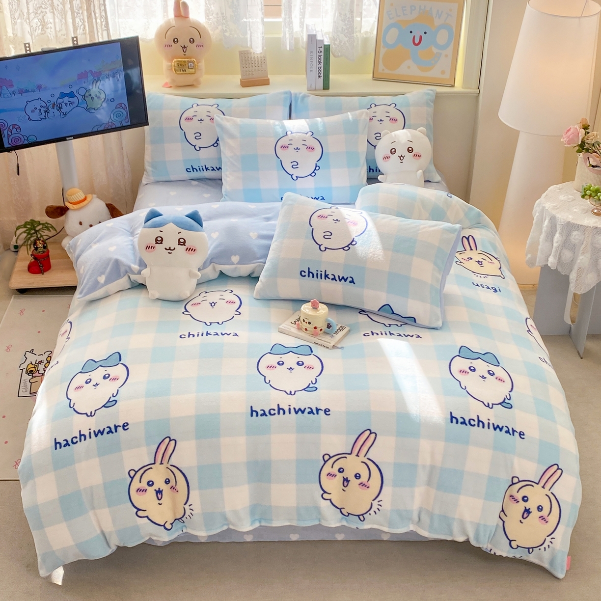 91家纺网 家纺一手货源 找家纺 博雅 2026新款卡哇正版授权高克重牛奶绒四件套 绒蓝格吉伊卡哇