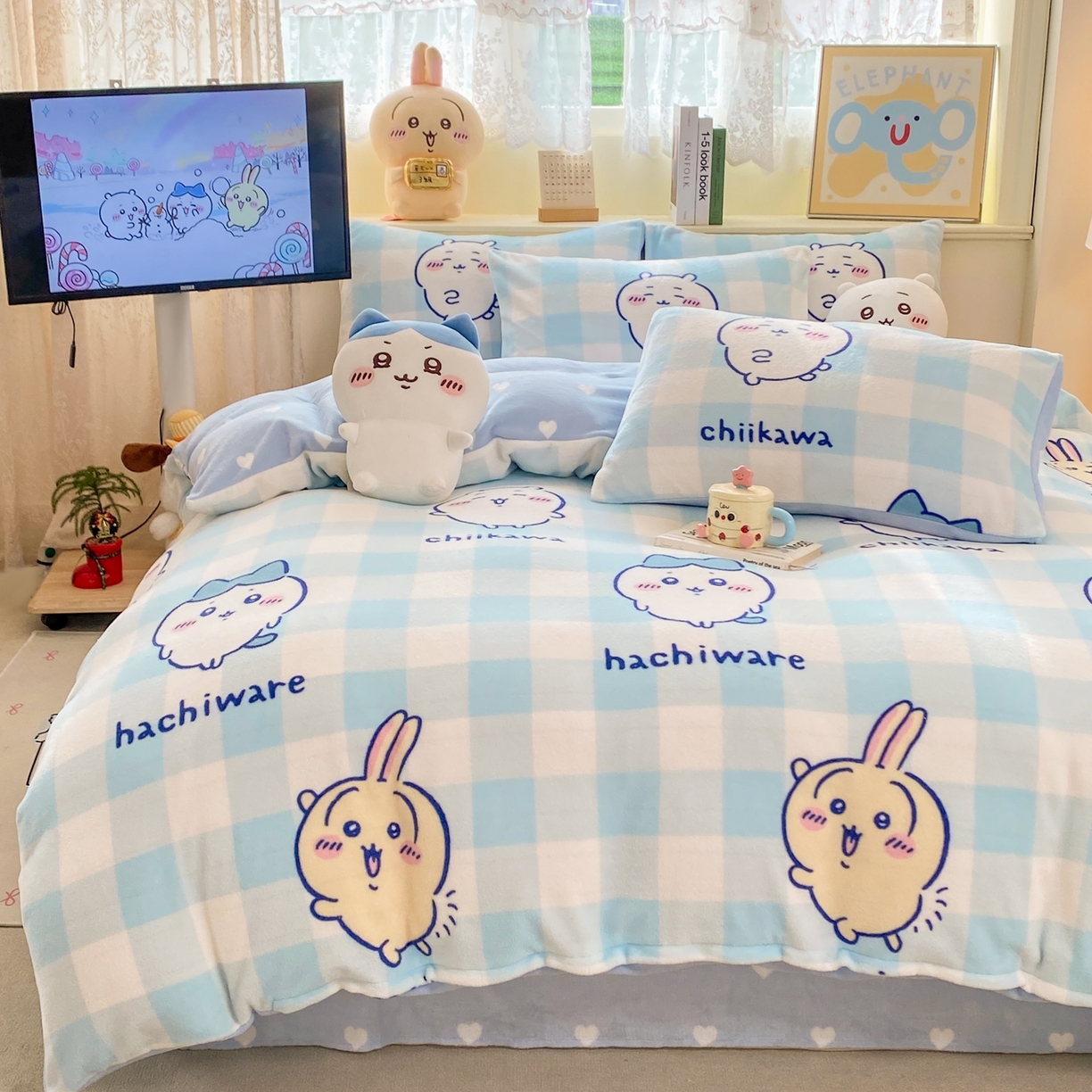 91家纺网 家纺一手货源 找家纺 博雅 2026新款卡哇正版授权高克重牛奶绒四件套 绒蓝格吉伊卡哇