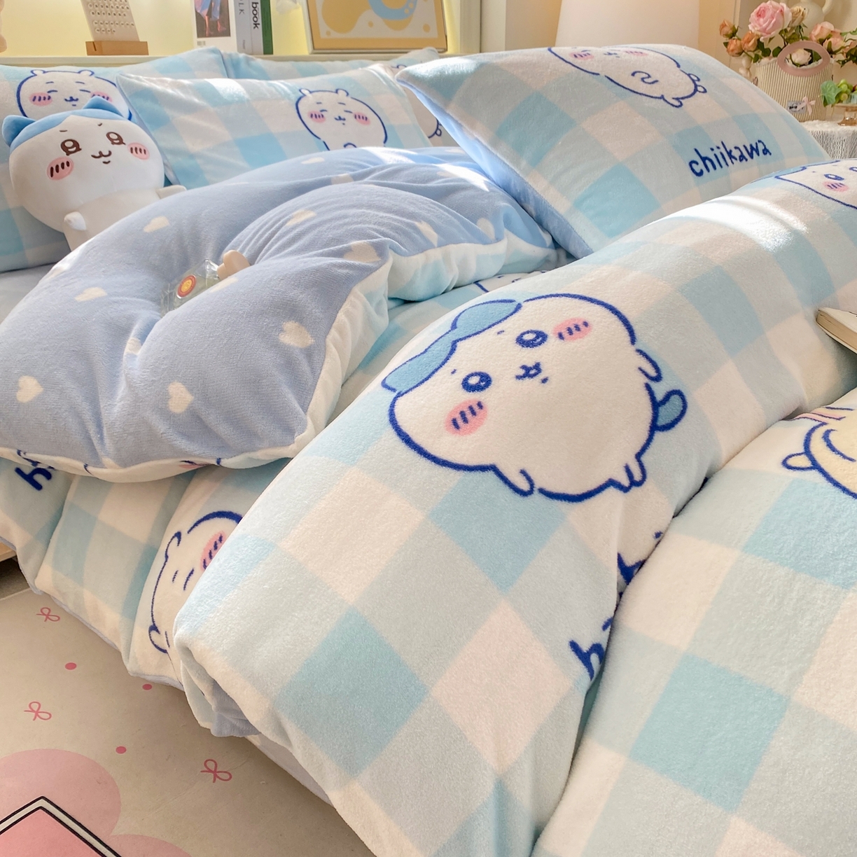 博雅 2026新款卡哇正版授权高克重牛奶绒四件套 绒蓝格吉伊卡哇