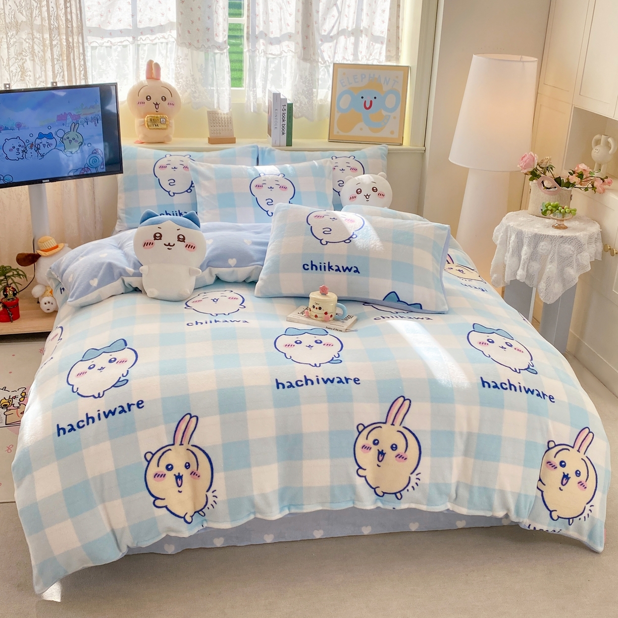 91家纺网 家纺一手货源 找家纺 博雅 2026新款卡哇正版授权高克重牛奶绒四件套 绒蓝格吉伊卡哇