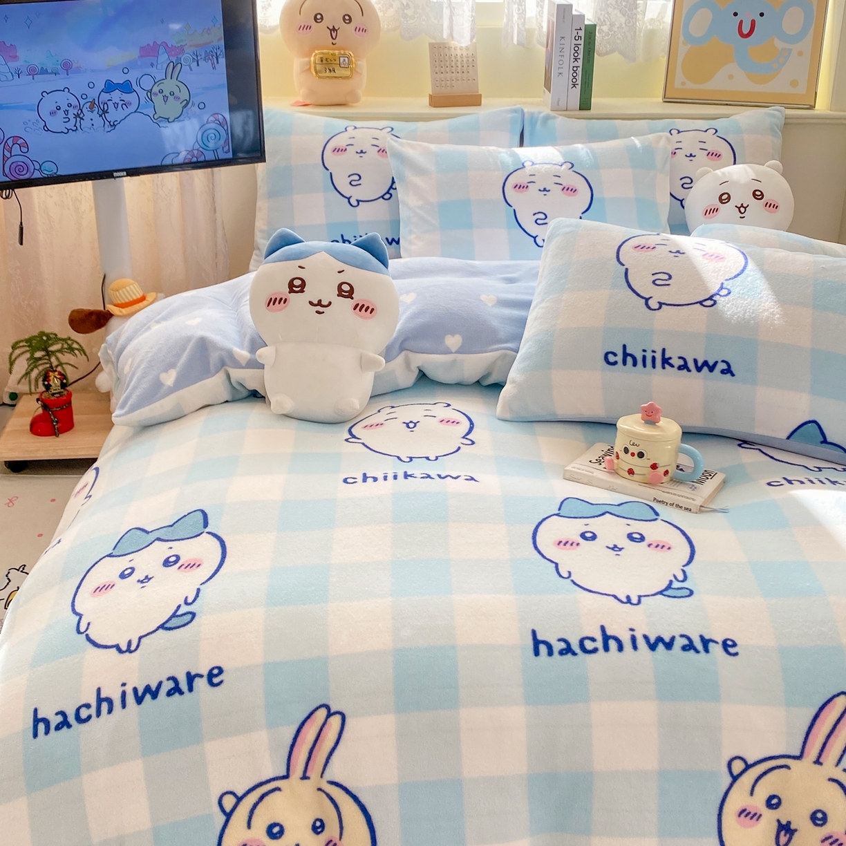 91家纺网 家纺一手货源 找家纺 博雅 2026新款卡哇正版授权高克重牛奶绒四件套 绒蓝格吉伊卡哇