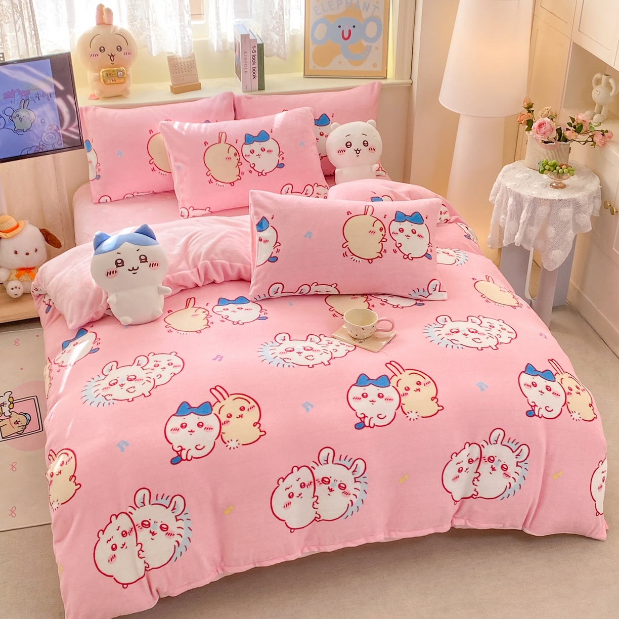 91家纺网 家纺一手货源 找家纺 博雅 2026新款卡哇正版授权高克重牛奶绒四件套 绒粉色吉伊卡哇