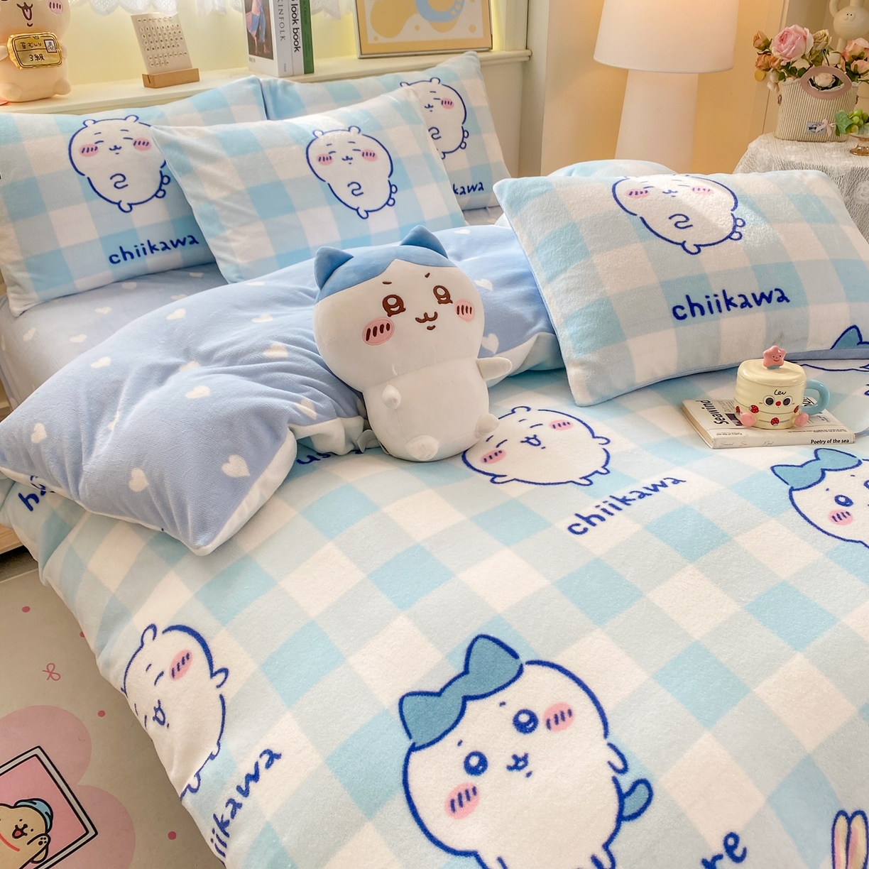 91家纺网 家纺一手货源 找家纺 博雅 2026新款卡哇正版授权高克重牛奶绒四件套 绒蓝格吉伊卡哇