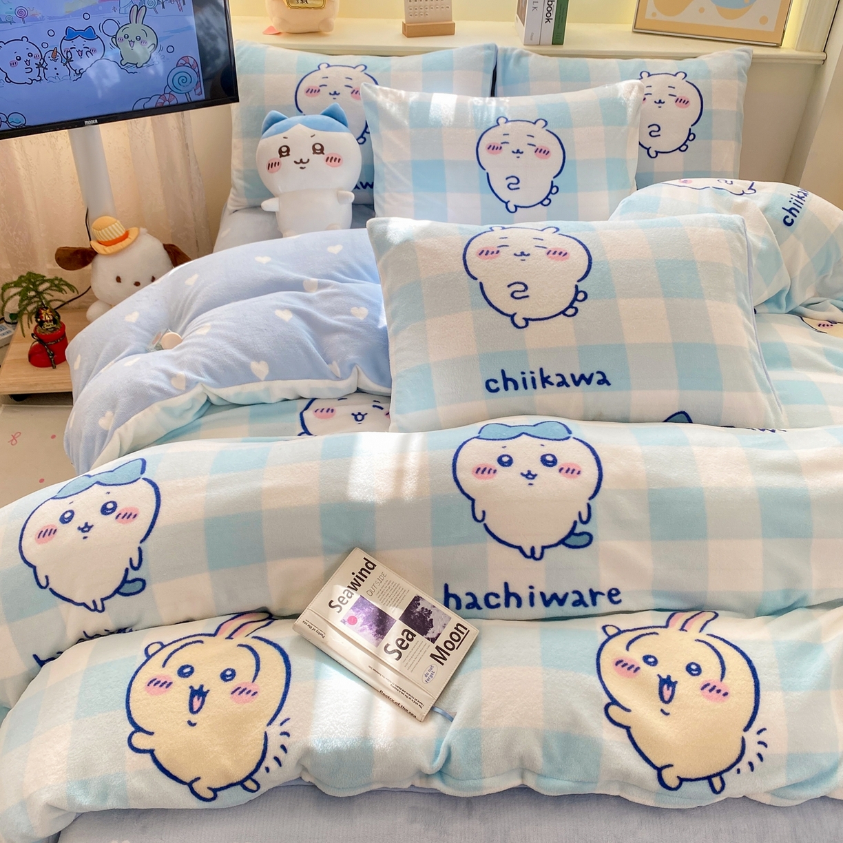 91家纺网 家纺一手货源 找家纺 博雅 2026新款卡哇正版授权高克重牛奶绒四件套 绒蓝格吉伊卡哇