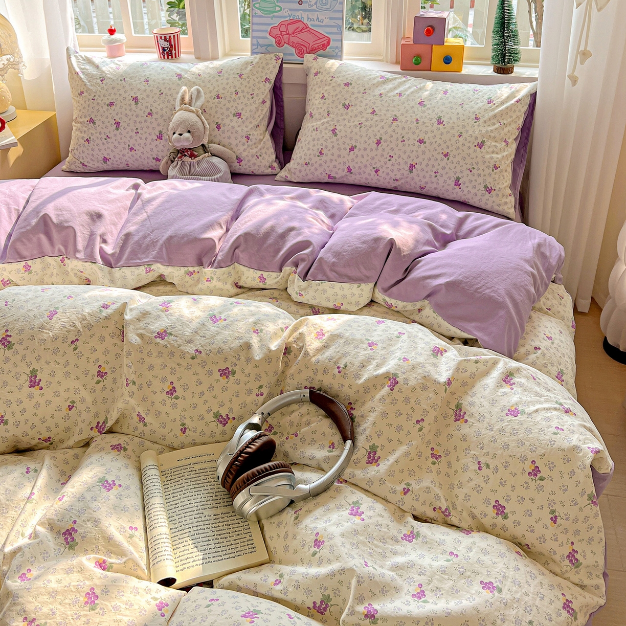 91家纺网 家纺一手货源 找家纺 弗苓家纺 2026新款古法水洗仿棉云感纱四件套小布袋 小葡萄