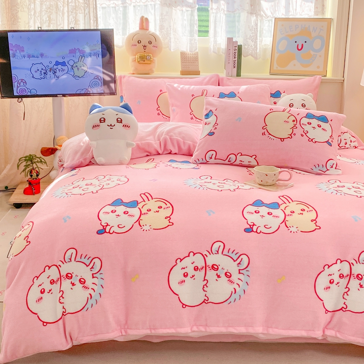 91家纺网 家纺一手货源 找家纺 博雅 2026新款卡哇正版授权高克重牛奶绒四件套 绒粉色吉伊卡哇