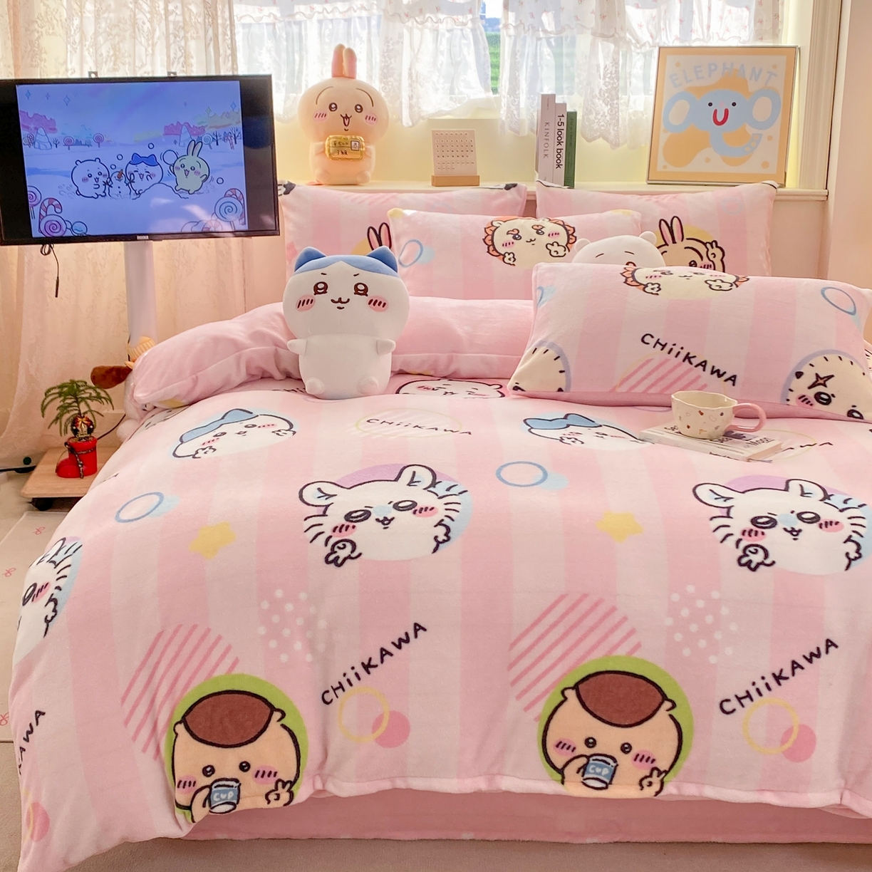 91家纺网 家纺一手货源 找家纺 博雅 2026新款卡哇正版授权高克重牛奶绒四件套 绒家族吉伊卡哇