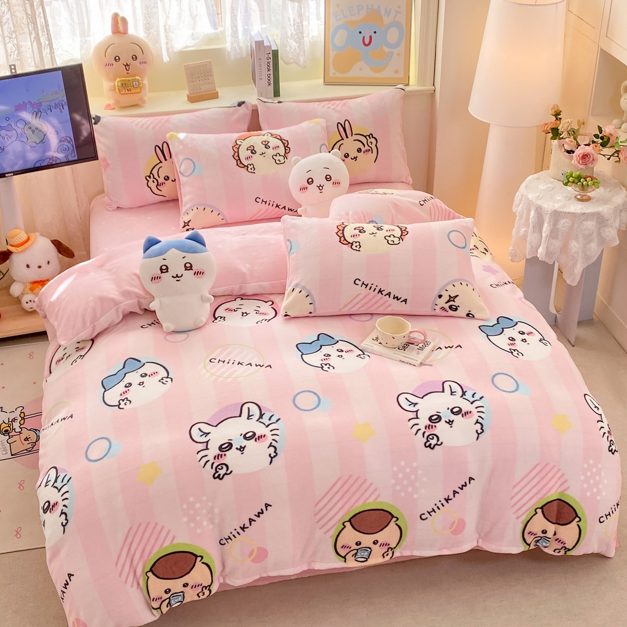 91家纺网 家纺一手货源 找家纺 博雅 2026新款卡哇正版授权高克重牛奶绒四件套 绒家族吉伊卡哇