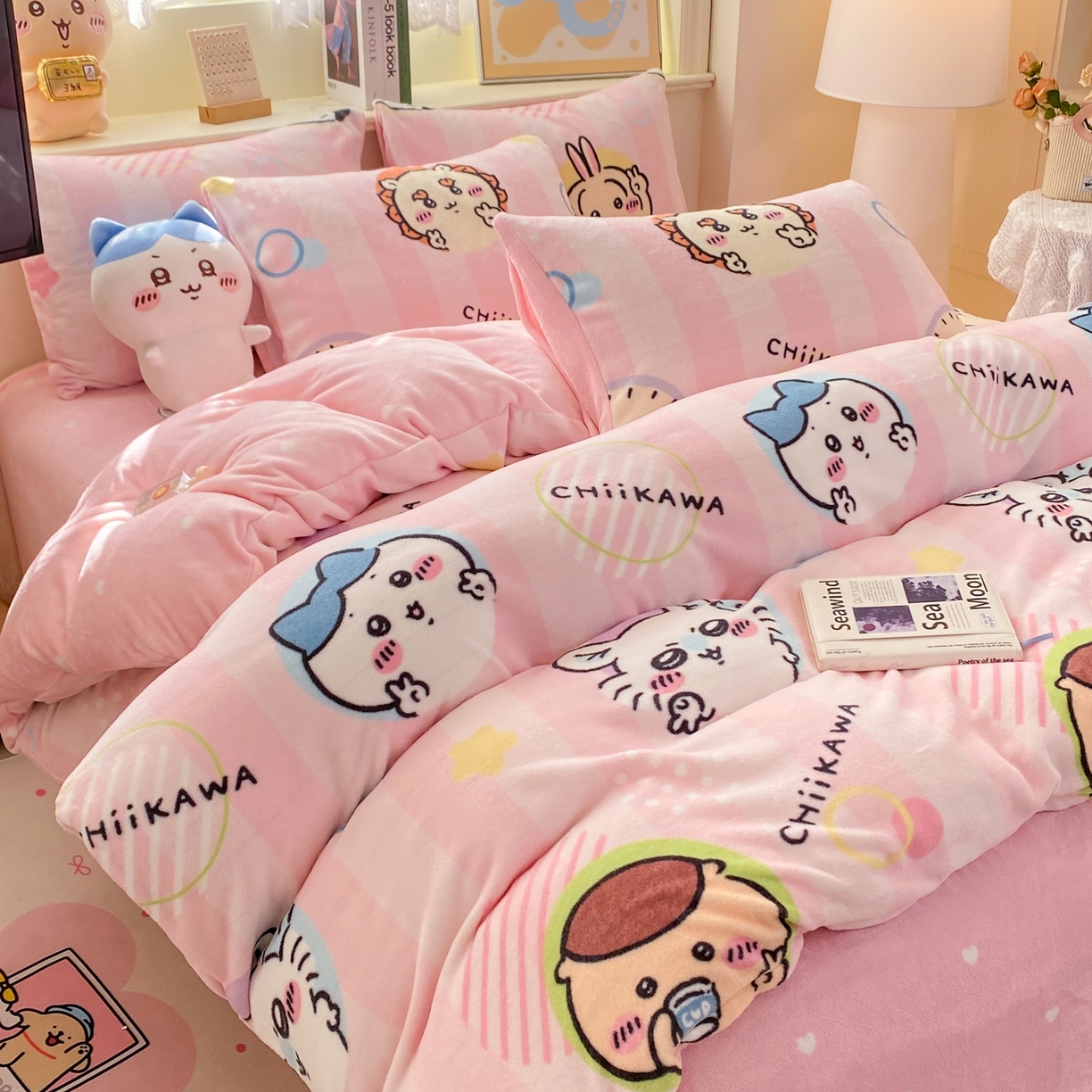 91家纺网 家纺一手货源 找家纺 博雅 2026新款卡哇正版授权高克重牛奶绒四件套 绒家族吉伊卡哇