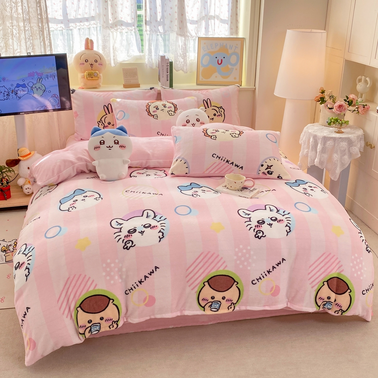 91家纺网 家纺一手货源 找家纺 博雅 2026新款卡哇正版授权高克重牛奶绒四件套 绒家族吉伊卡哇