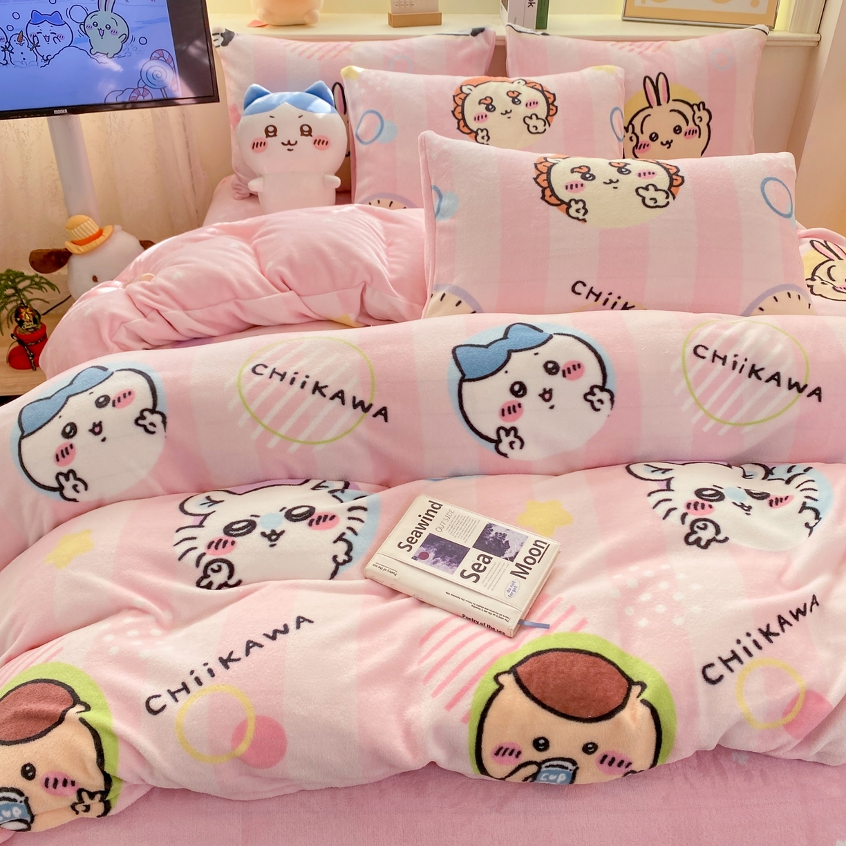 91家纺网 家纺一手货源 找家纺 博雅 2026新款卡哇正版授权高克重牛奶绒四件套 绒家族吉伊卡哇