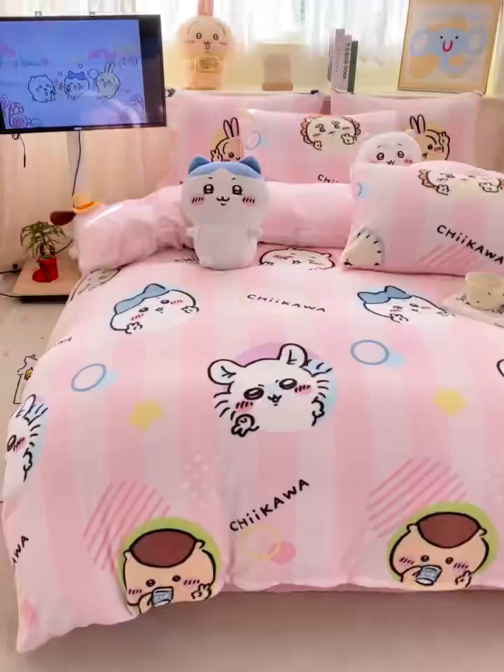 91家纺网 家纺一手货源 找家纺 博雅 2026新款卡哇正版授权高克重牛奶绒四件套 绒家族吉伊卡哇