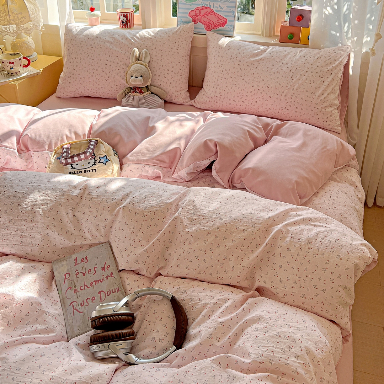 91家纺网 家纺一手货源 找家纺 弗苓家纺 2026新款古法水洗仿棉云感纱四件套小布袋 小幸运