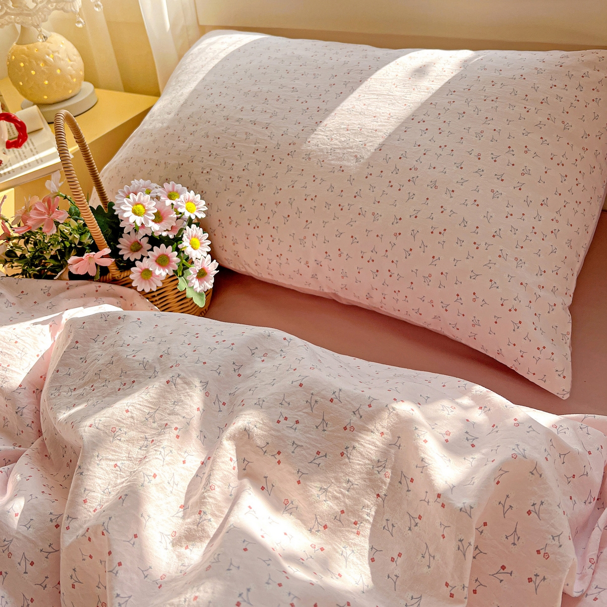 91家纺网 家纺一手货源 找家纺 弗苓家纺 2026新款古法水洗仿棉云感纱四件套小布袋 小幸运