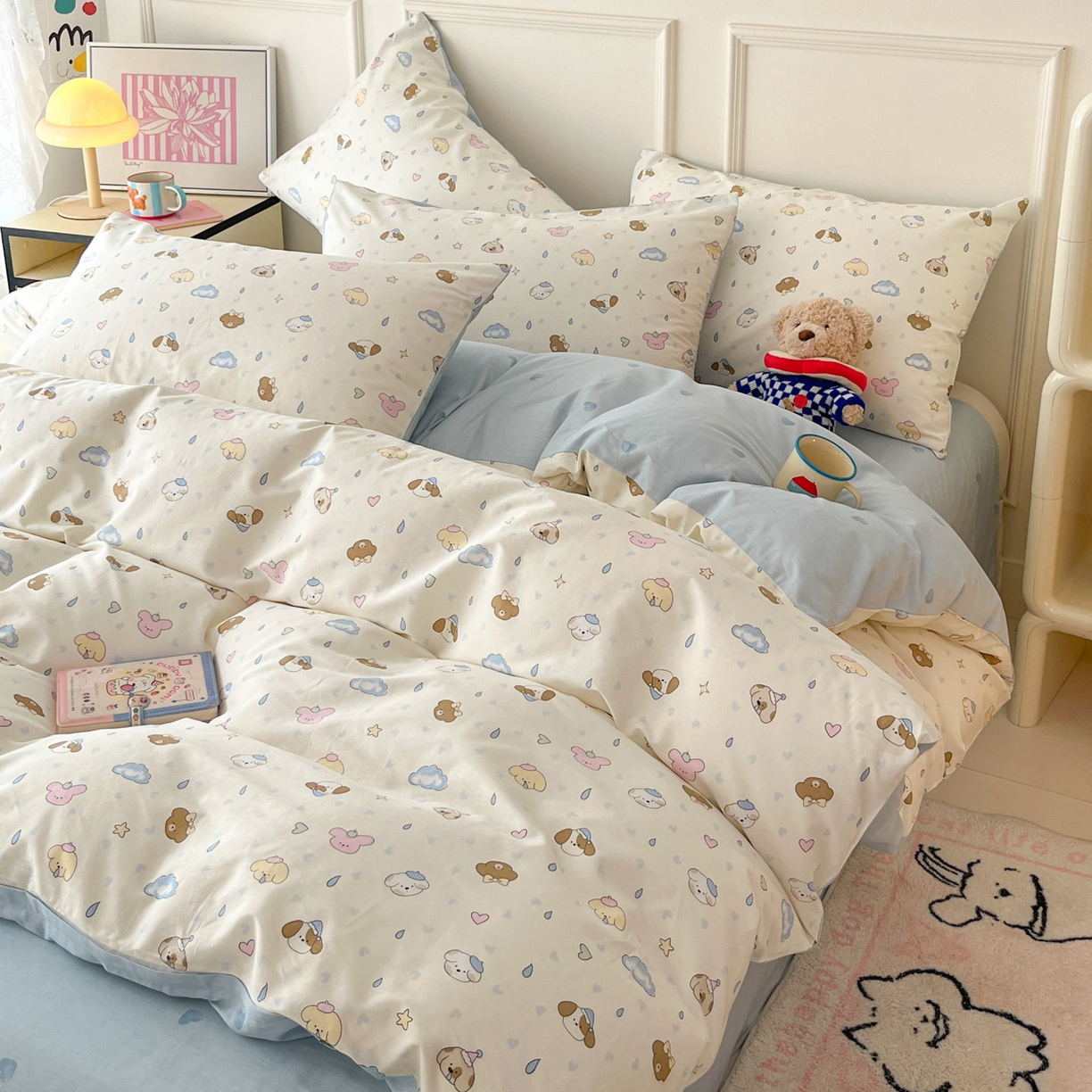 91家纺网 家纺一手货源 找家纺 西引力 2026新款40S全棉斜纹印花四件套 鼻涕狗