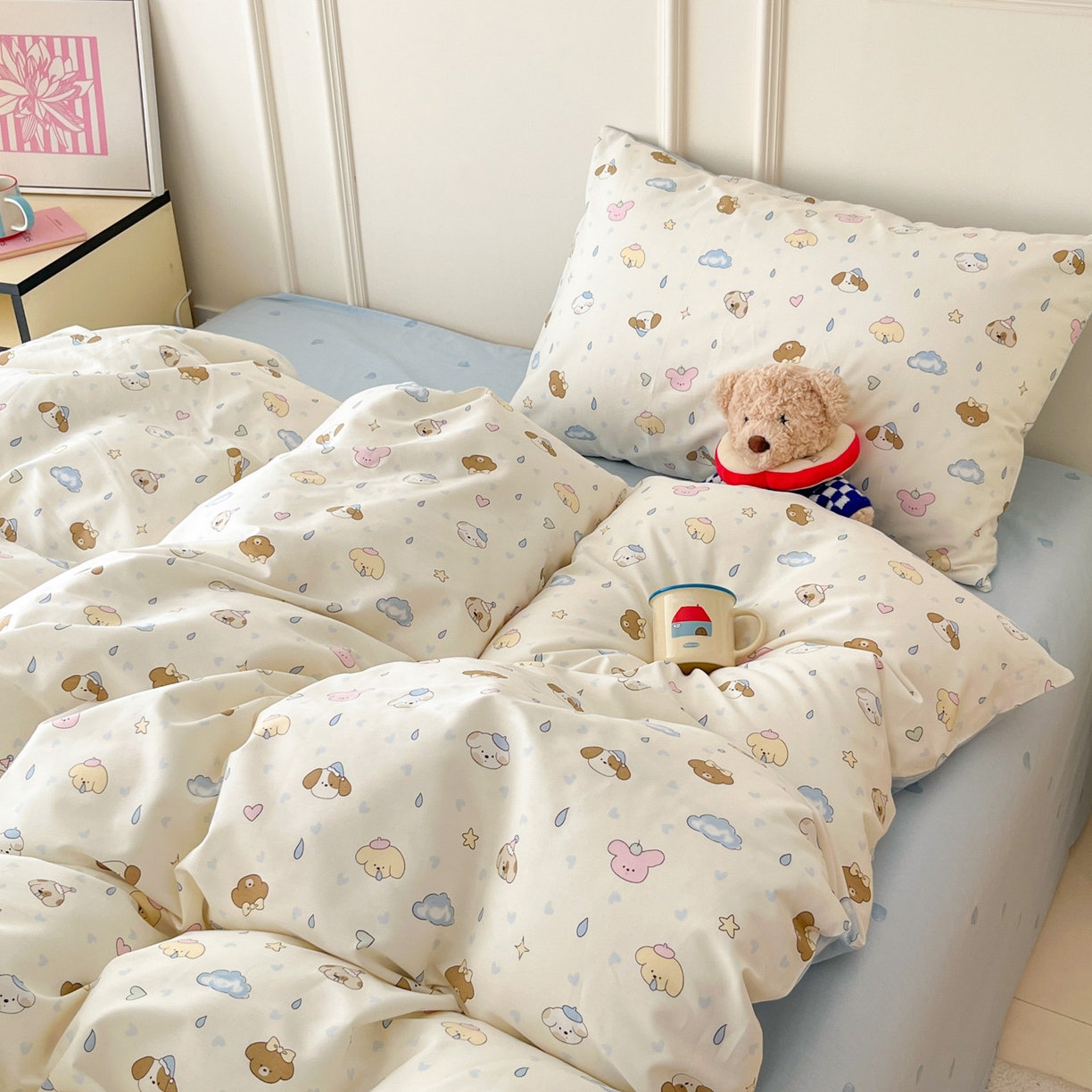 91家纺网 家纺一手货源 找家纺 西引力 2026新款40S全棉斜纹印花四件套 鼻涕狗