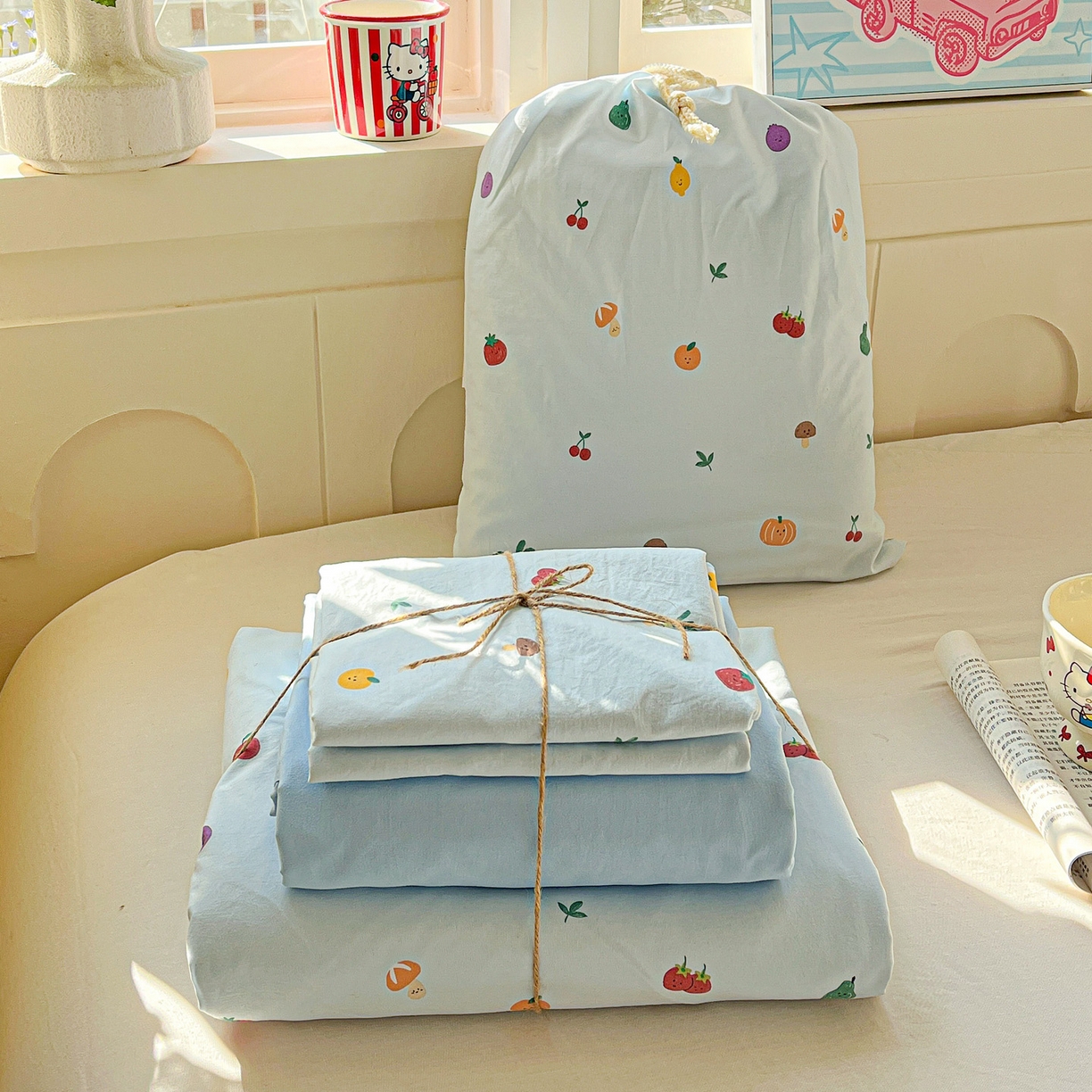 弗苓家纺 2026新款古法水洗仿棉云感纱四件套小布袋 伊人