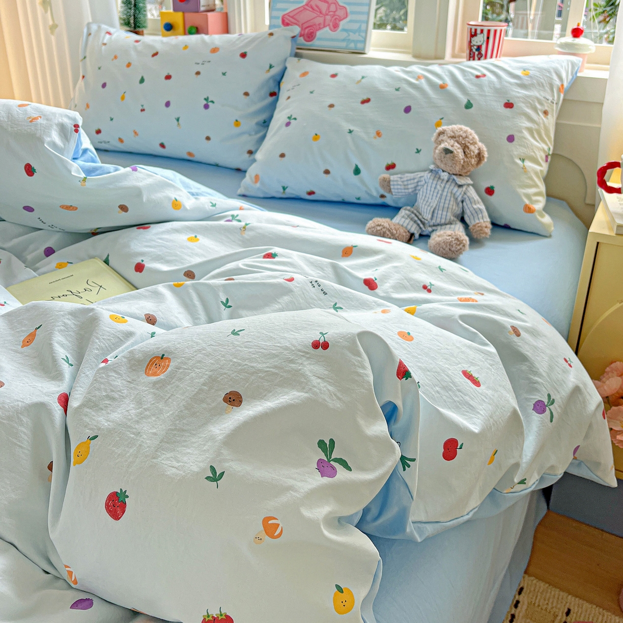 91家纺网 家纺一手货源 找家纺 弗苓家纺 2026新款古法水洗仿棉云感纱四件套小布袋 伊人