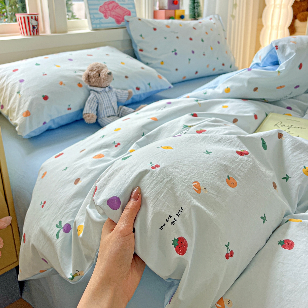 91家纺网 家纺一手货源 找家纺 弗苓家纺 2026新款古法水洗仿棉云感纱四件套小布袋 伊人