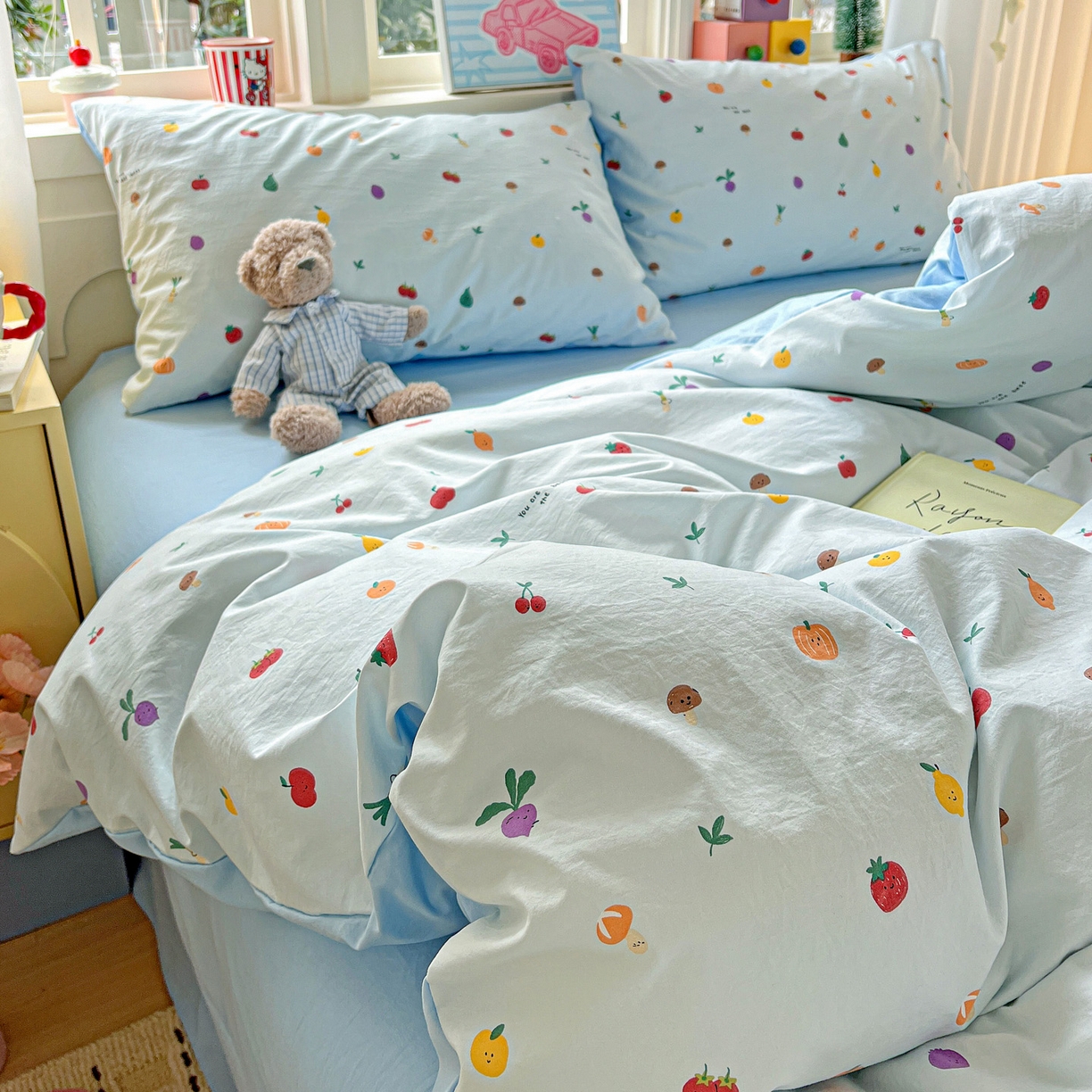 91家纺网 家纺一手货源 找家纺 弗苓家纺 2026新款古法水洗仿棉云感纱四件套小布袋 伊人