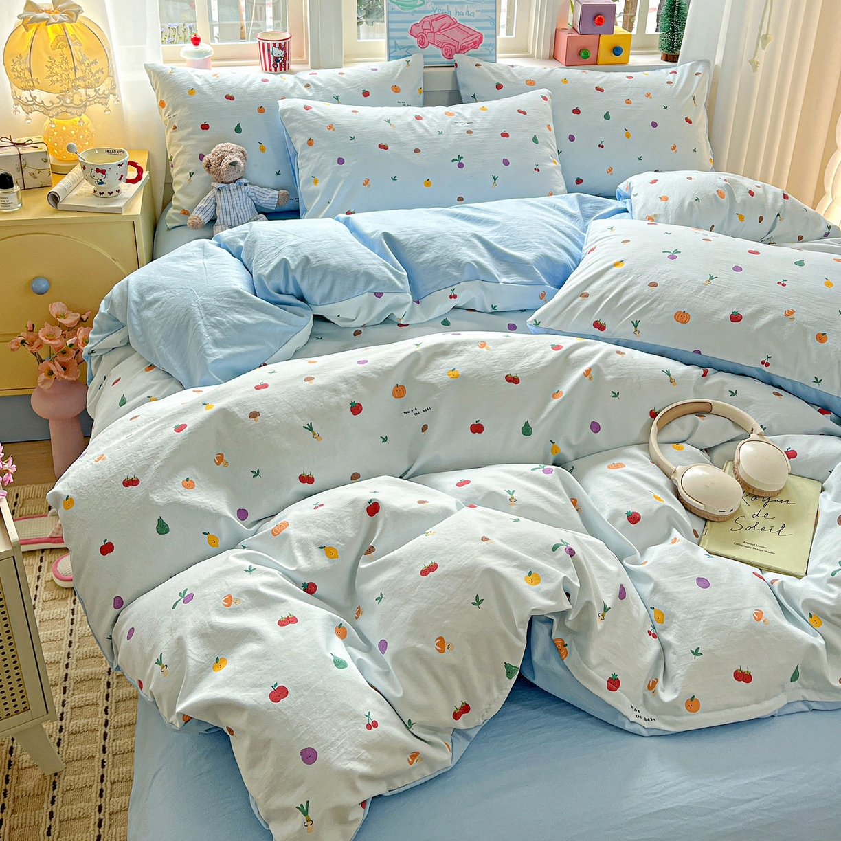 91家纺网 家纺一手货源 找家纺 弗苓家纺 2026新款古法水洗仿棉云感纱四件套小布袋 伊人