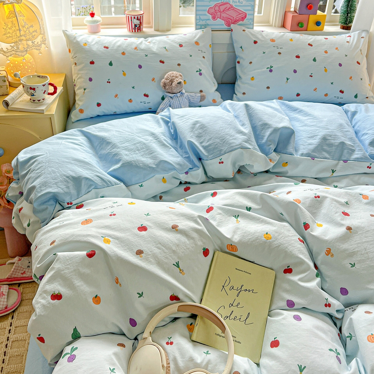 91家纺网 家纺一手货源 找家纺 弗苓家纺 2026新款古法水洗仿棉云感纱四件套小布袋 伊人