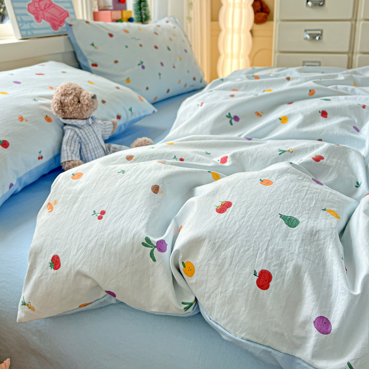 91家纺网 家纺一手货源 找家纺 弗苓家纺 2026新款古法水洗仿棉云感纱四件套小布袋 伊人