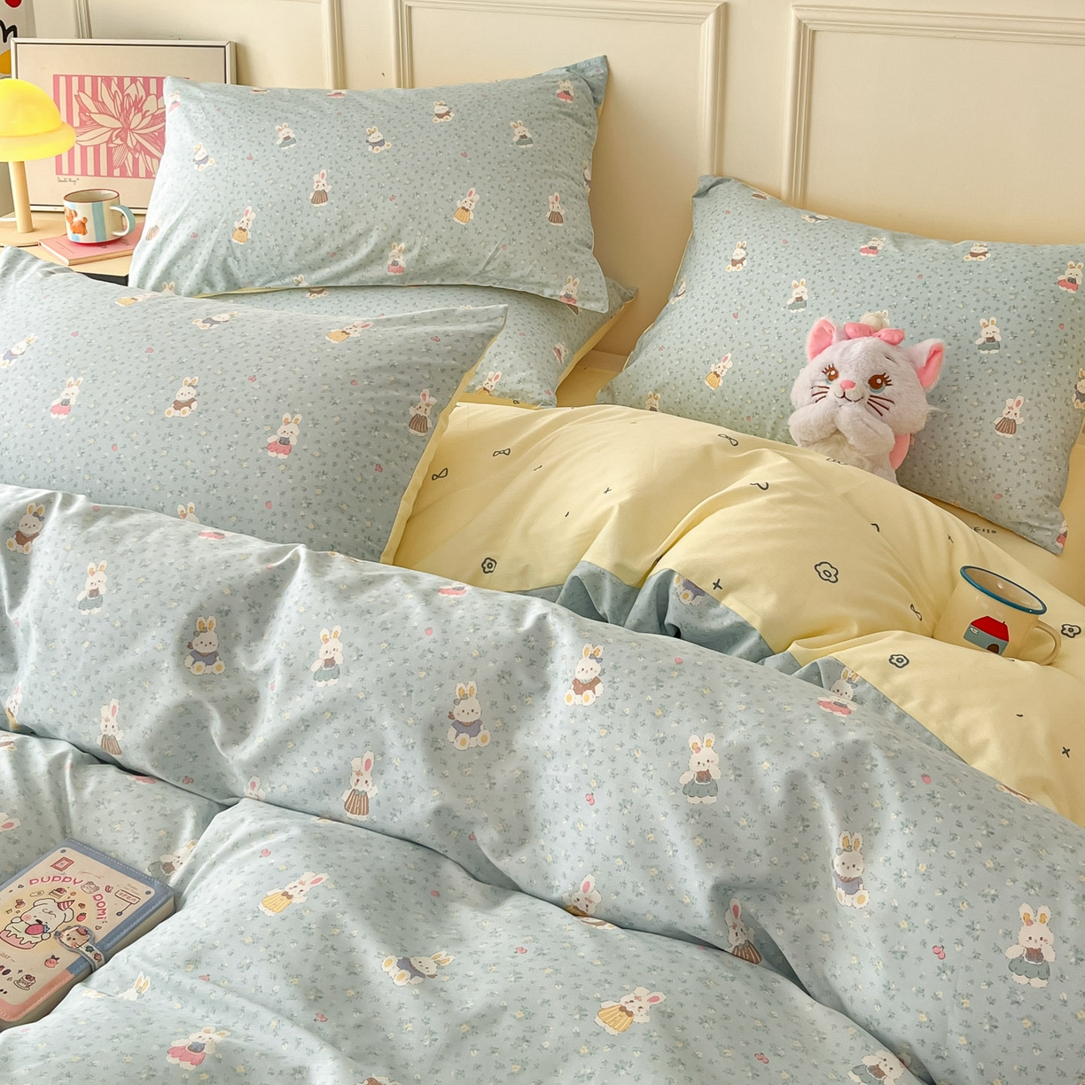 91家纺网 家纺一手货源 找家纺 西引力 2026新款40S全棉斜纹印花四件套 告白兔