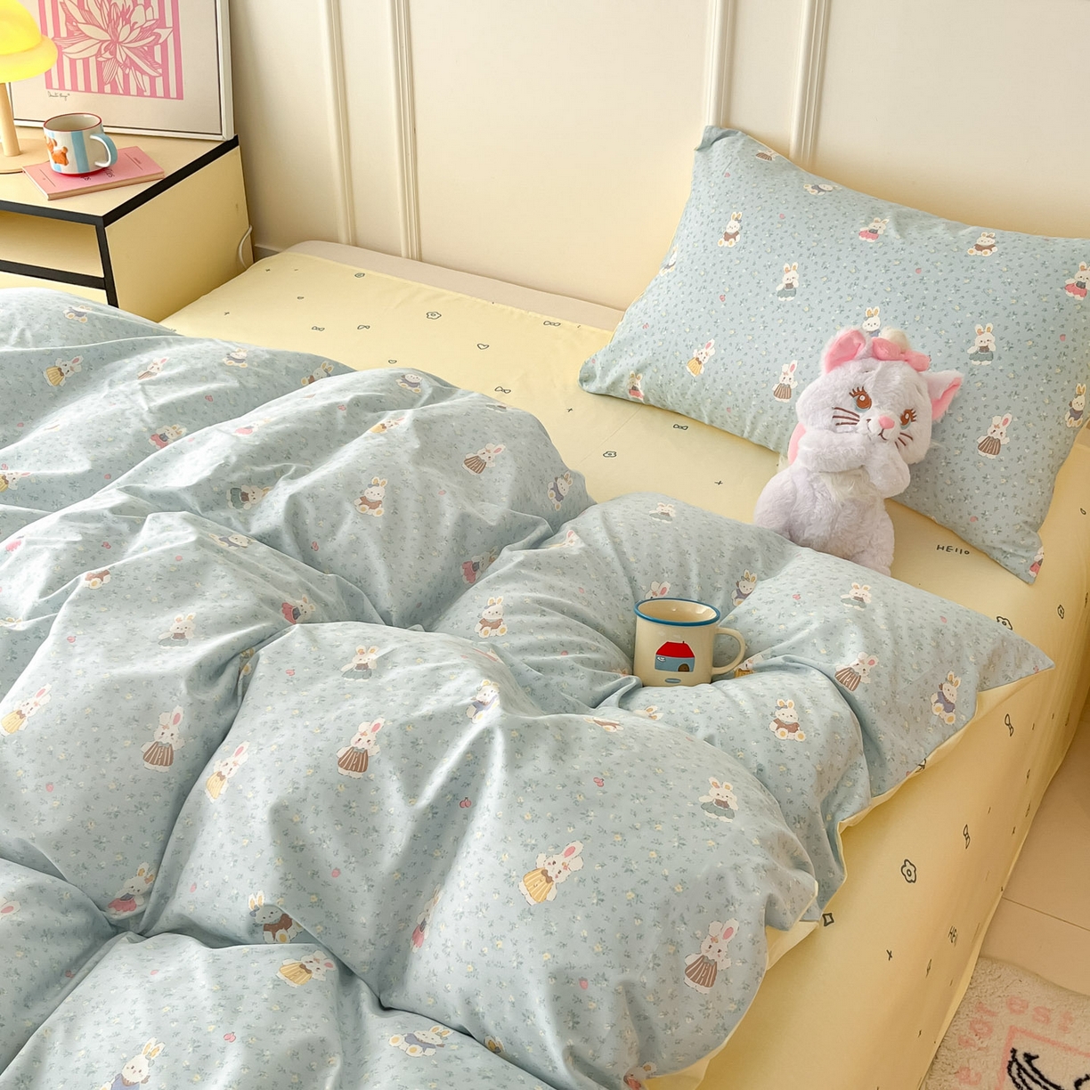 91家纺网 家纺一手货源 找家纺 西引力 2026新款40S全棉斜纹印花四件套 告白兔