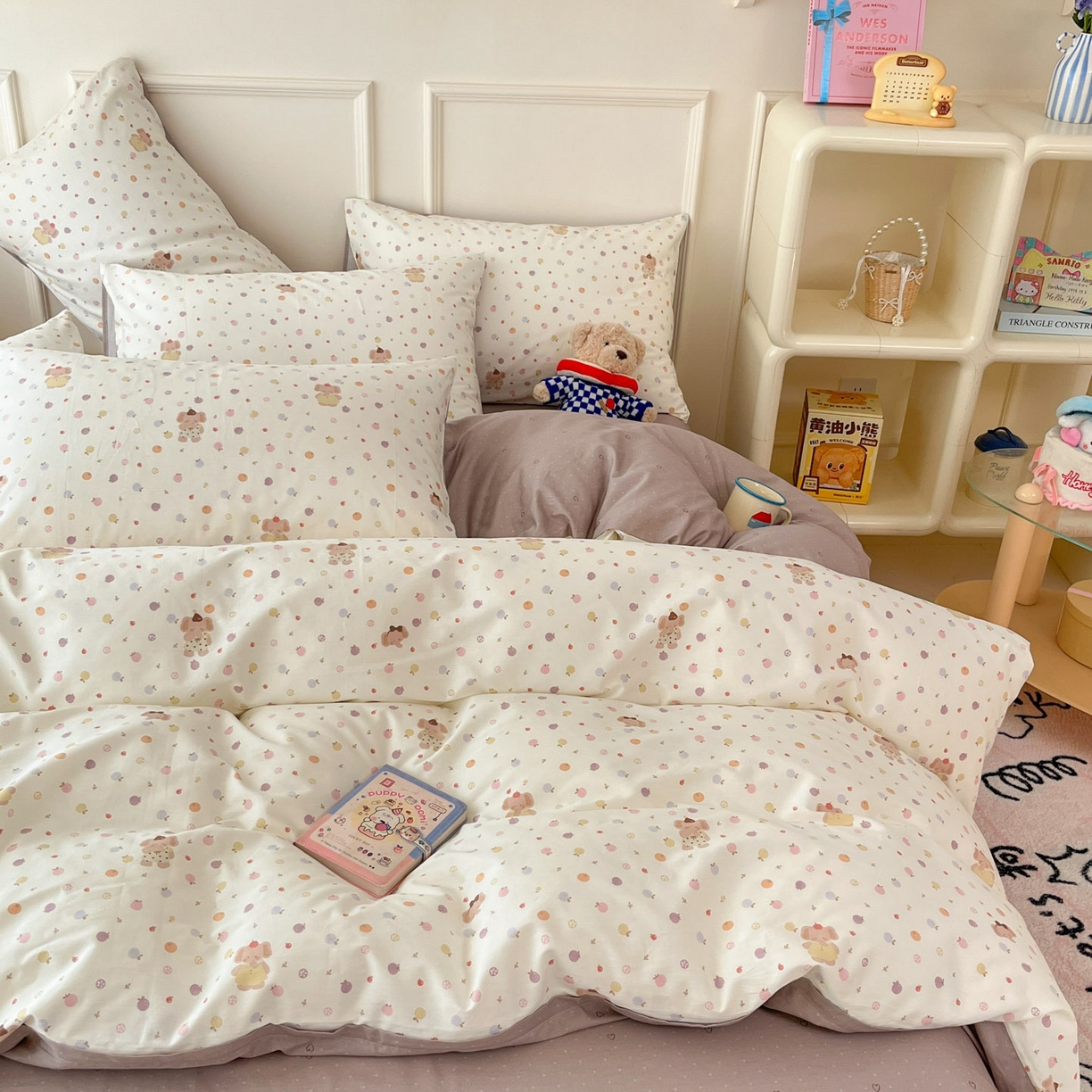 91家纺网 家纺一手货源 找家纺 西引力 2026新款40S全棉斜纹印花四件套 果子象