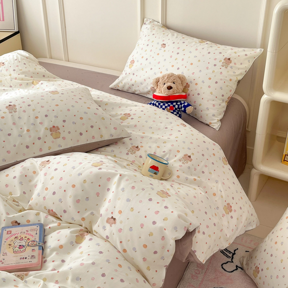 91家纺网 家纺一手货源 找家纺 西引力 2026新款40S全棉斜纹印花四件套 果子象