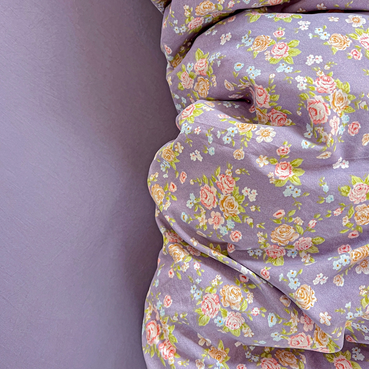 91家纺网 家纺一手货源 找家纺 弗苓家纺 2026新款古法水洗仿棉云感纱四件套小布袋 紫萱