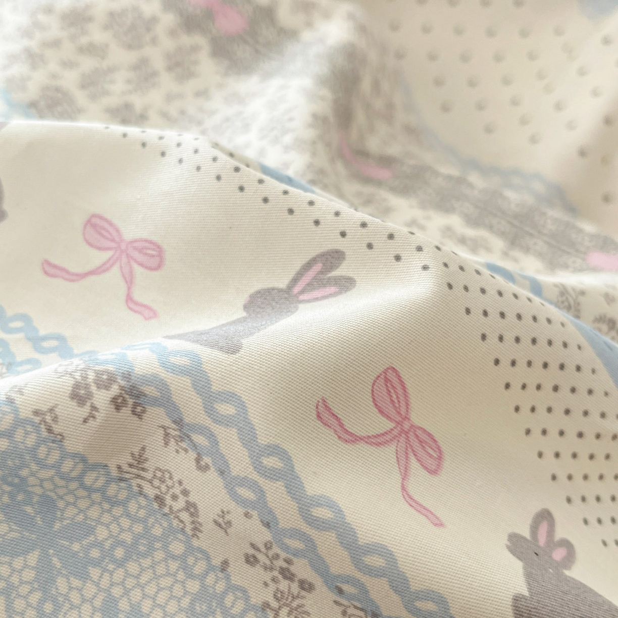 91家纺网 家纺一手货源 找家纺 西引力 2026新款40S全棉斜纹印花四件套 花边兔