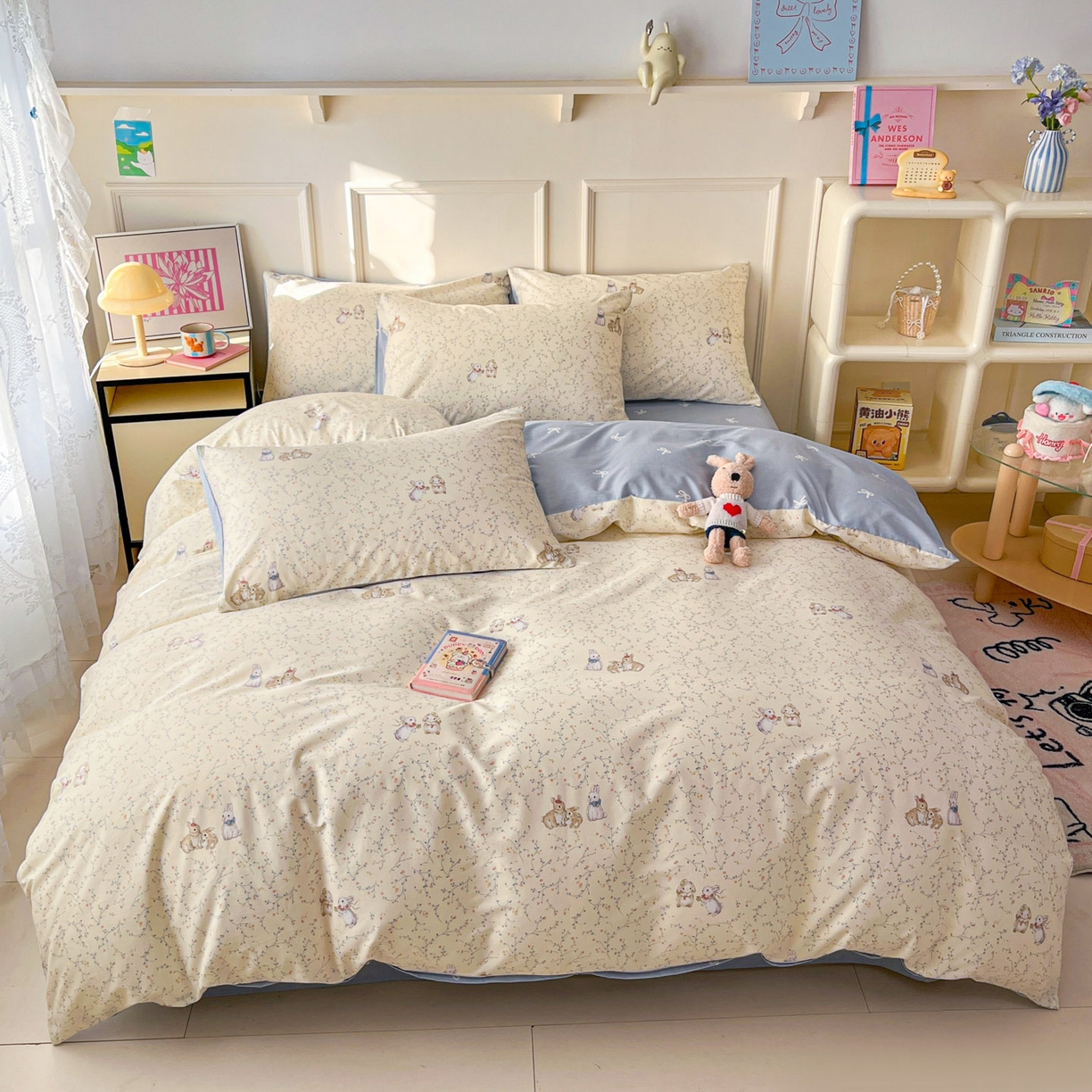 91家纺网 家纺一手货源 找家纺 西引力 2026新款40S全棉斜纹印花四件套 花枝兔