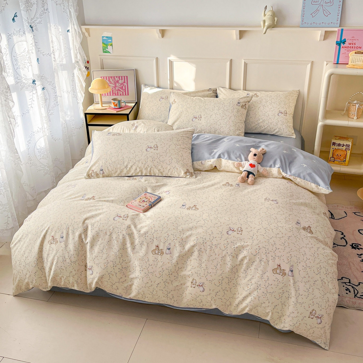 91家纺网 家纺一手货源 找家纺 西引力 2026新款40S全棉斜纹印花四件套 花枝兔