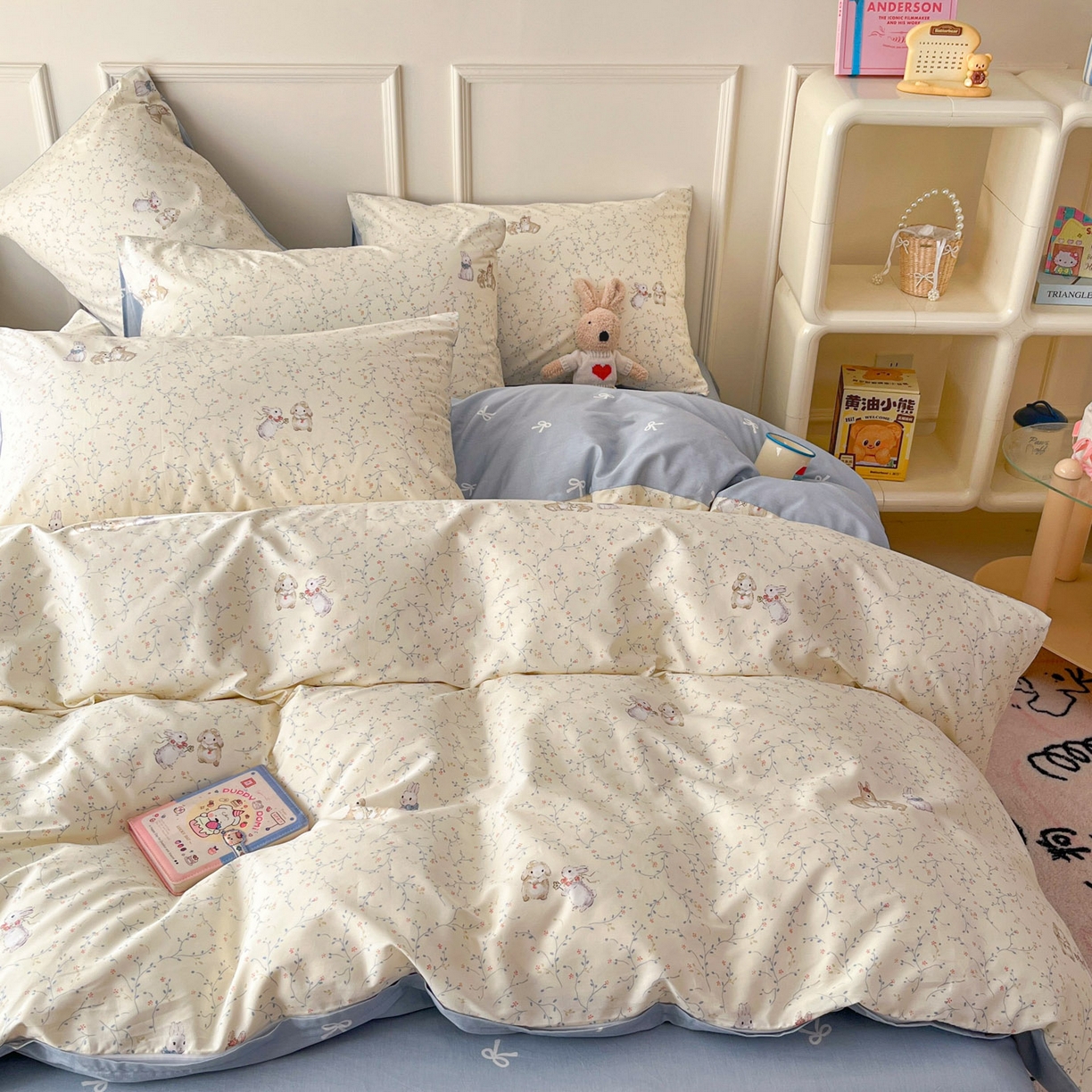 91家纺网 家纺一手货源 找家纺 西引力 2026新款40S全棉斜纹印花四件套 花枝兔