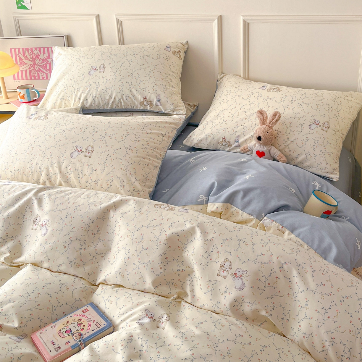 91家纺网 家纺一手货源 找家纺 西引力 2026新款40S全棉斜纹印花四件套 花枝兔