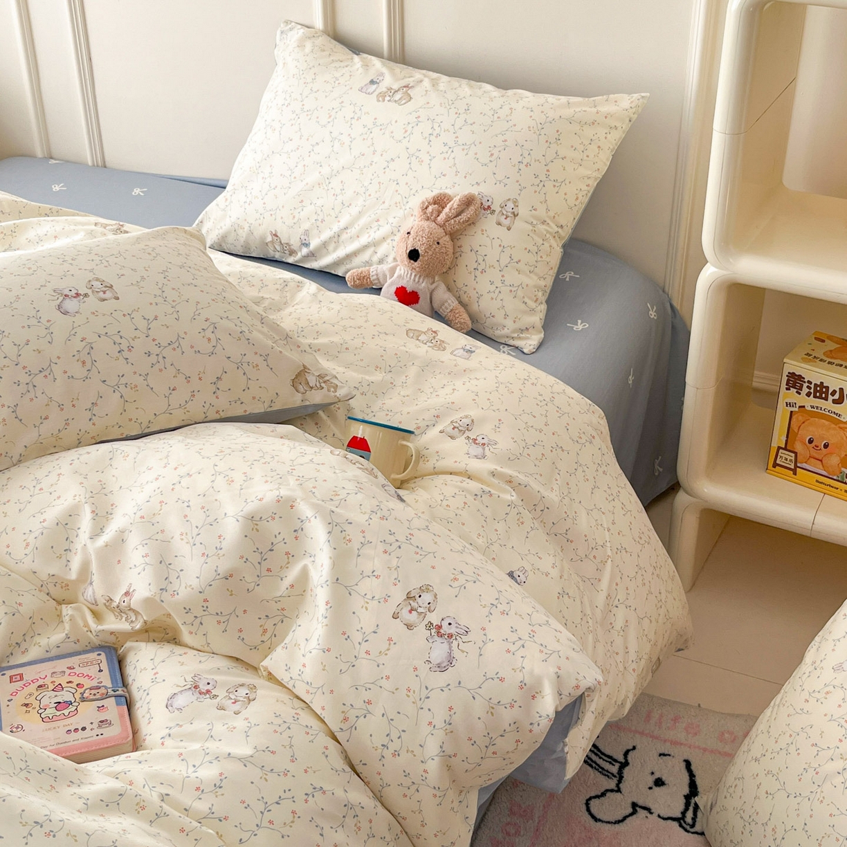 91家纺网 家纺一手货源 找家纺 西引力 2026新款40S全棉斜纹印花四件套 花枝兔